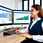A professional micro-franchise owner, fully clothed in modest business casual attire, sitting at a modern desk in a bright, clean co-working space. They are engaging with multiple digital screens that display intricate business analytics, social media feeds, and e-commerce platforms, symbolizing online strategy and growth. The overall scene is well-lit, focusing on a forward-thinking atmosphere. Perfect anatomy, correct proportions, natural pose, well-formed hands, proper finger count, natural body proportions. Safe for work, appropriate content, fully clothed, professional, high-quality digital illustration.